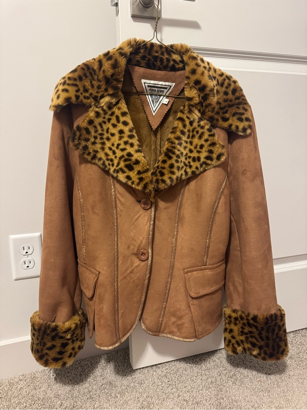 Vintage Marvin Richards Y2K Brown Suede Jacket with Leopard Faux-Fur Trim